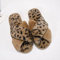 Women's fuzzy slippers - 2024 winter new korean style flat cross strap suede leopard print indoor/outdoor slippers