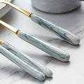 European-style marble pattern cutlery set - stainless steel minimalist titanium gold fork, spoon, chopsticks with portable utensil case - wholesale