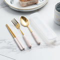 European-style marble pattern cutlery set - stainless steel minimalist titanium gold fork, spoon, chopsticks with portable utensil case - wholesale