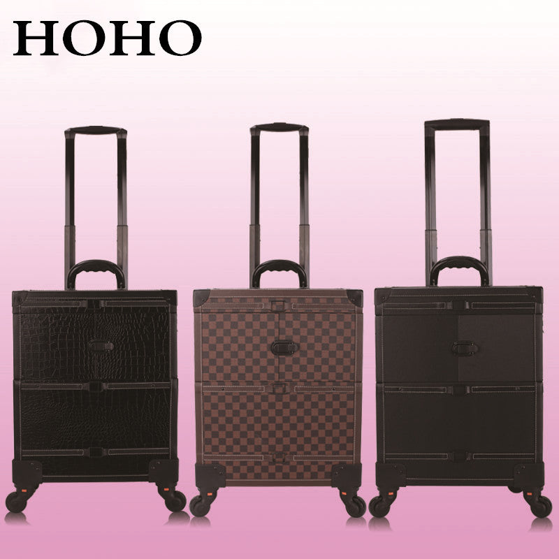 Korean fashion trend makeup artist pull rod cosmetic case universal wheel toolbox large capacity storage box cosmetic storage