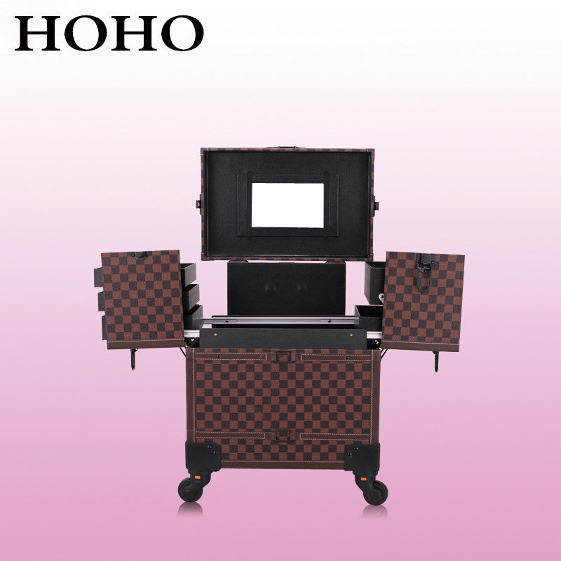 Korean fashion trend makeup artist pull rod cosmetic case universal wheel toolbox large capacity storage box cosmetic storage