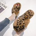 Women's fuzzy slippers - 2024 winter new korean style flat cross strap suede leopard print indoor/outdoor slippers