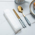 European-style marble pattern cutlery set - stainless steel minimalist titanium gold fork, spoon, chopsticks with portable utensil case - wholesale