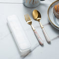 European-style marble pattern cutlery set - stainless steel minimalist titanium gold fork, spoon, chopsticks with portable utensil case - wholesale