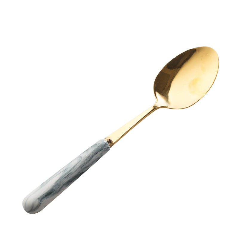 European-style marble pattern cutlery set - stainless steel minimalist titanium gold fork, spoon, chopsticks with portable utensil case - wholesale