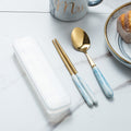 European-style marble pattern cutlery set - stainless steel minimalist titanium gold fork, spoon, chopsticks with portable utensil case - wholesale
