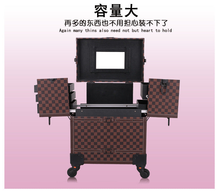 Korean fashion trend makeup artist pull rod cosmetic case universal wheel toolbox large capacity storage box cosmetic storage