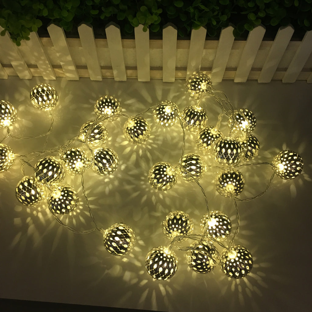 Morocco ball LED string light Christmas wrought iron ball decorative light string waterproof battery box iron ball star small lantern