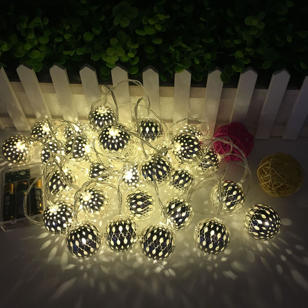 Morocco ball LED string light Christmas wrought iron ball decorative light string waterproof battery box iron ball star small lantern