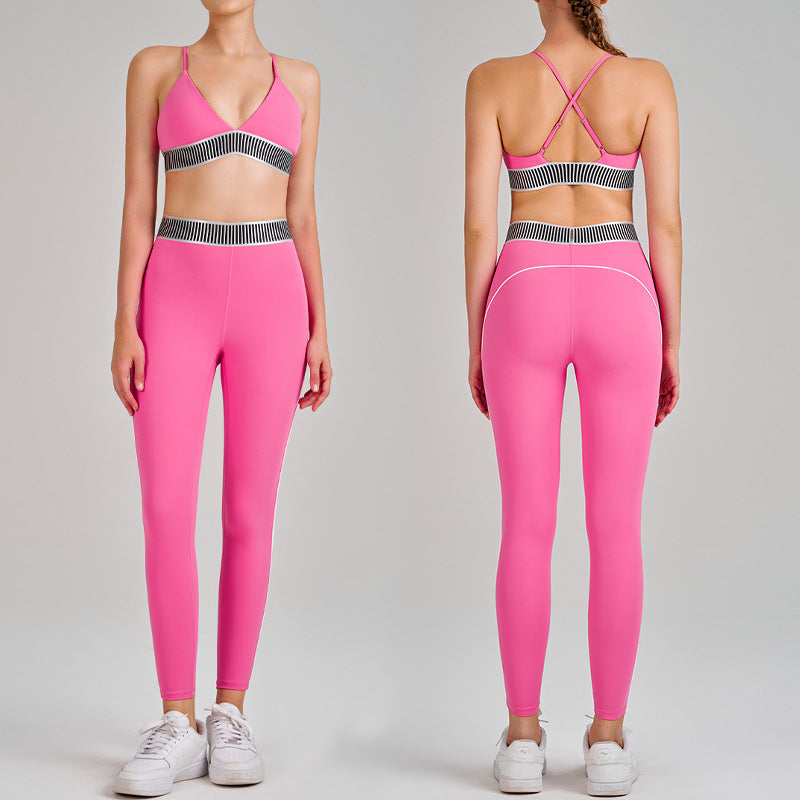 high waist hip lift and tummy control sling beautiful back running fitness sports intimates bra pants yoga suit for women