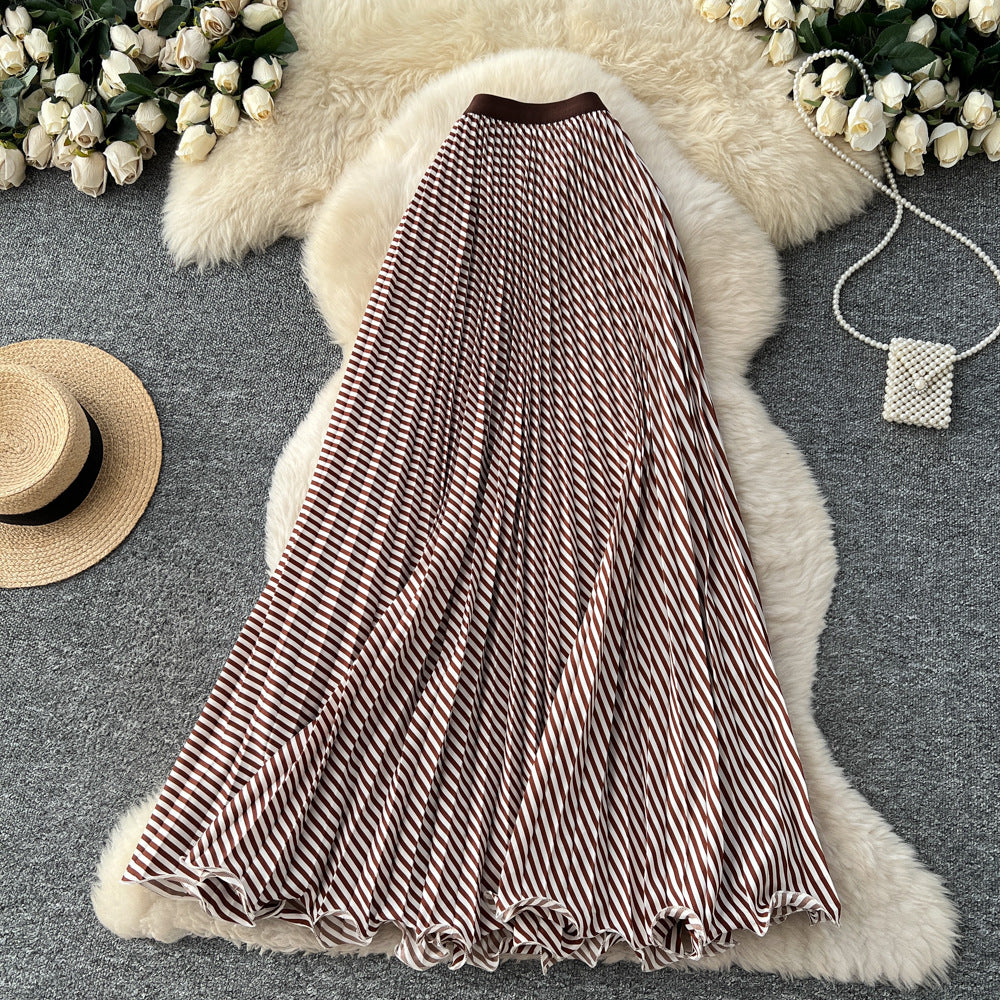 Classic fashion pleated polka dot midi skirt - french sweet style, versatile high-waisted a-line skirt