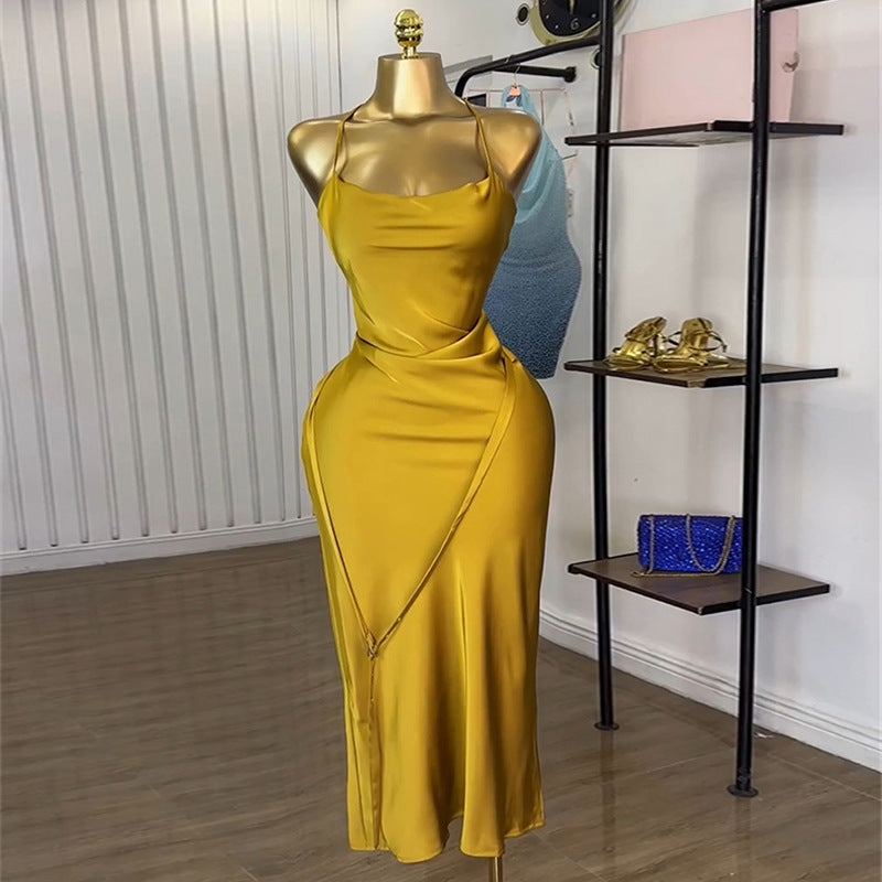 European and american cross-border women's fashion:  summer new arrivals - sexy, elegant, slim-fit, bodycon midi slip dress