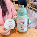 New cartoon character double-drink kids' thermos cup, 316 stainless steel food-grade water bottle with sleeve and straw