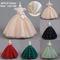 export girls' dress - mid-to-large size, short-sleeve wedding dress, flower girl performance dress, princess gown, floor-length style