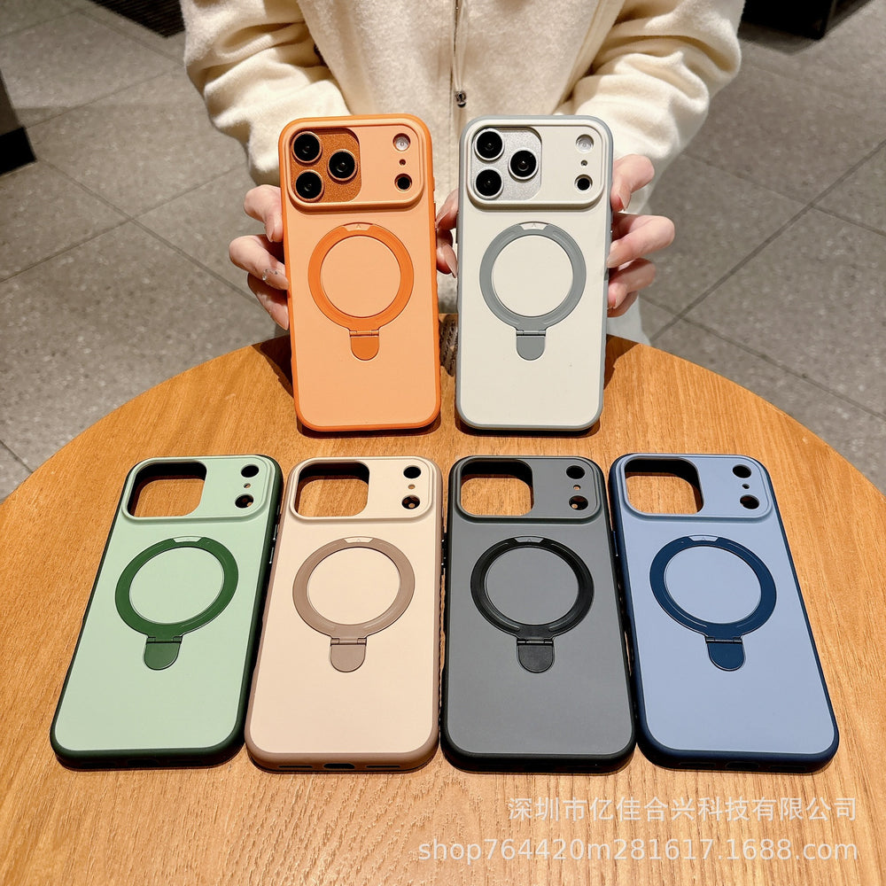 New skin-feeling anti-slip edge suitable for iphone17promax mobile phone case apple 16 metal bracket anti-fall cross-border