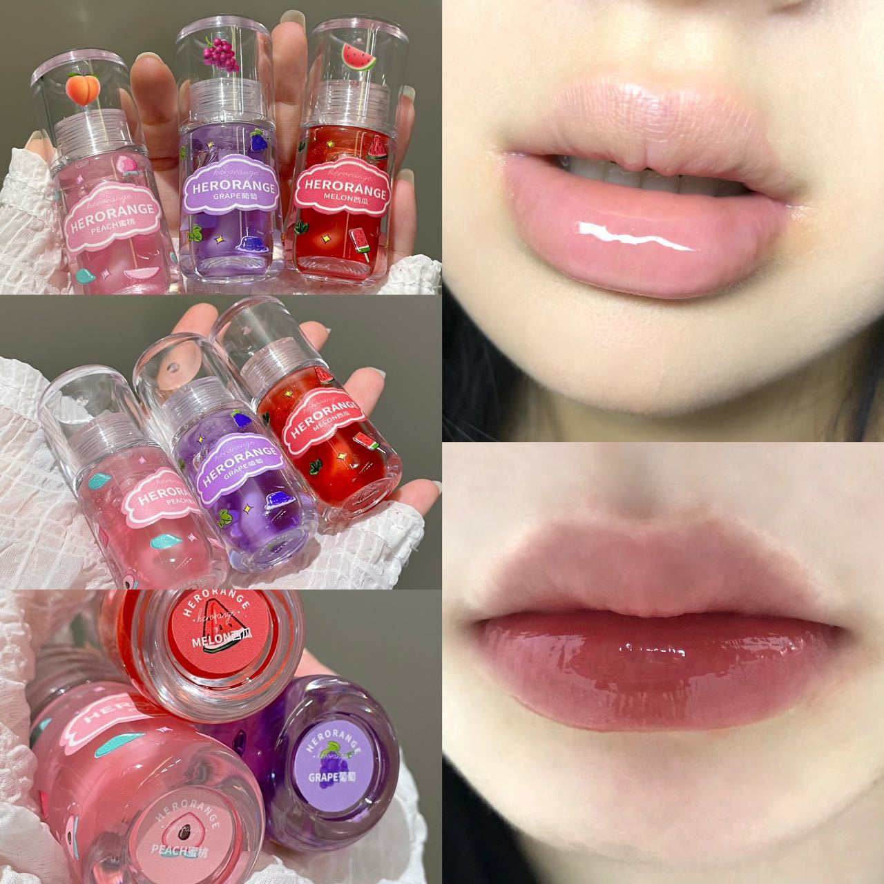 HERORANGE~ Fruit lip oil Fruit moisturizing and moisturizing lip gloss Lipstick base stacked with water gloss Dudu lip gloss