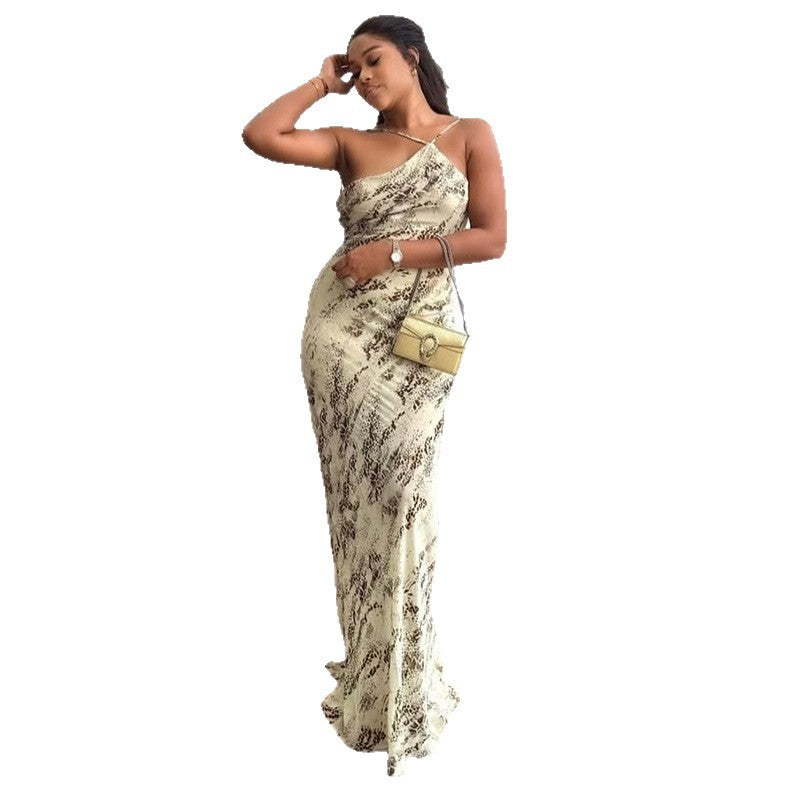 Fashion style export color matching women's clothing elegantbackless home gray and white hip-hugging skirt sleeveless silm asymmetrical dress