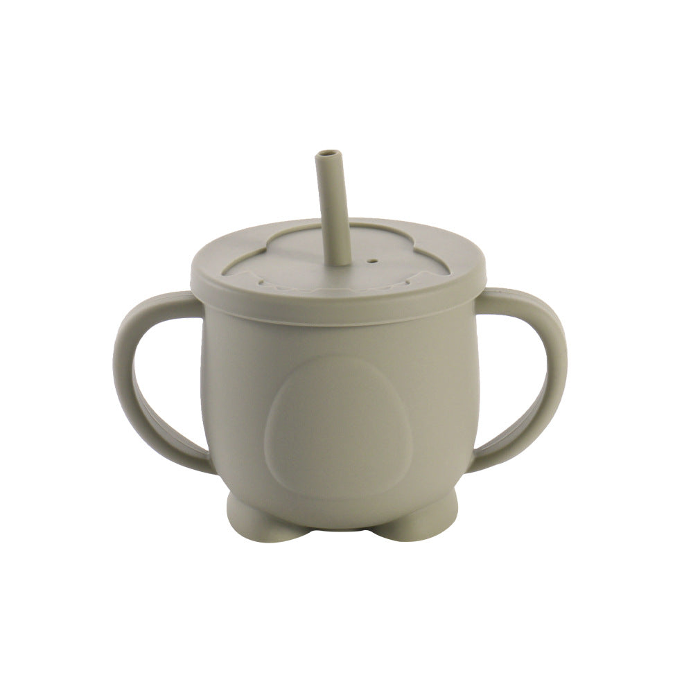 Factory baby silicone binaural straw cup drop resistant high temperature resistant baby drinking cup penguin water cup feeding tableware