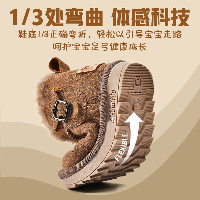Sheepskin all-in-one snow boots kidswinternew arrival boys shoes girl waterproofnon-slipthickened large cotton shoes