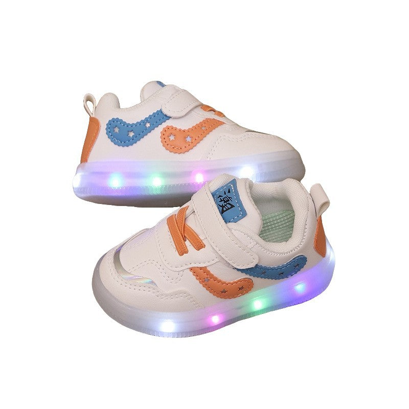 Spring/autumn kids' led light-up sneakers - casual white shoes for boys, girls, and students (sizes for toddlers to pre-teens)