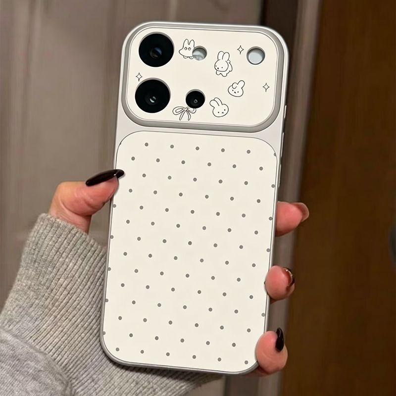 Cartoon polka dot bunny stand compatible iphone 17 case, iphone 16 drop-proof electroplated corning glass case 15