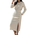 cross-border e-commerce european and american women's clothing: new summer collection - solid color button-down slit round neck bodycon maxi dress