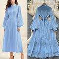 French court style dress - women's autumn 2025 - high-end, single-breasted, waist-cinching, slimming, elegant lace maxi dress