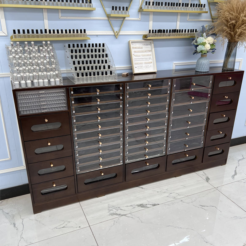 Black walnut retro style manicure table workbench with drawers cabinet multi-functional manicure table and chair set vintage