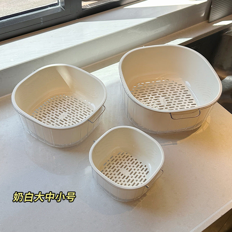 Double-layer new arrival drain vegetable basket fruit plate fruit living room plastic vegetable basket basket for home kitchen thickened