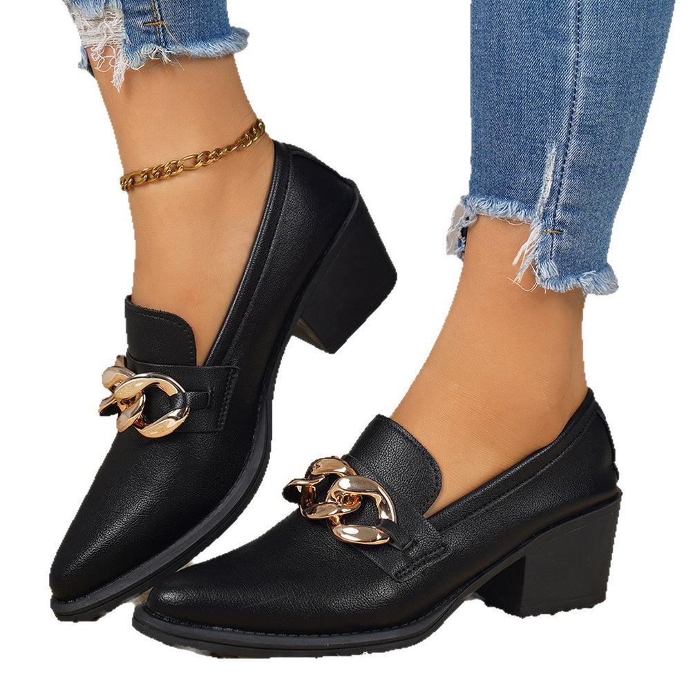Mary jane flats women's thick sole heightened  spring and autumn new sweet pointed toe chain easiest for match women's flats