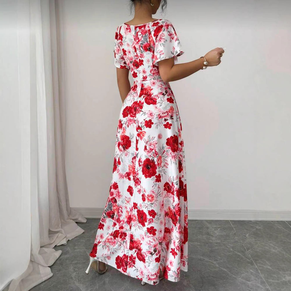 European and american cross-border  summer new print dress - slimming, waist-defining, valentine's day beach vacation maxi dress