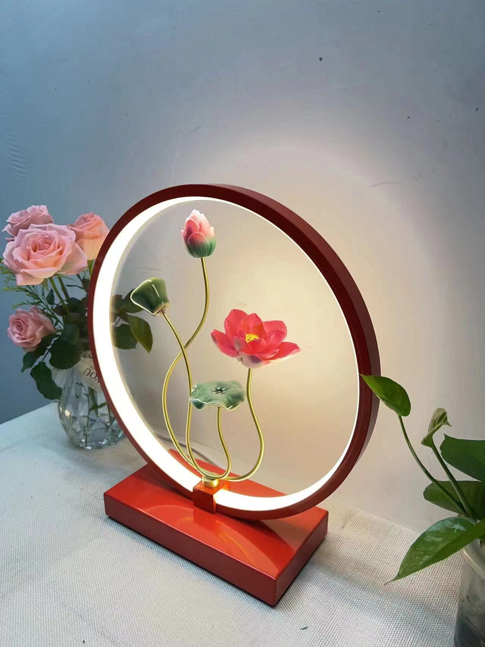 New chinoiserie table lamp bedroom bedside lamp zen ornaments wedding girl lotus creative gift home remote control lotus