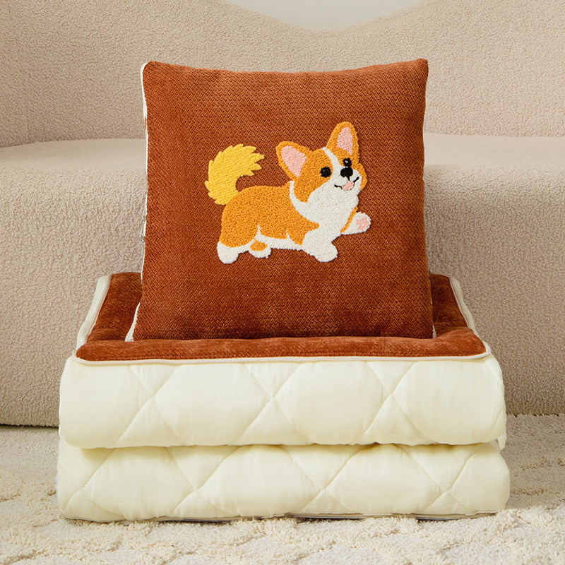 Cartoon chenille throw pillow blanket - dual-use office nap pillow, car travel foldable dopamine pillow blanket