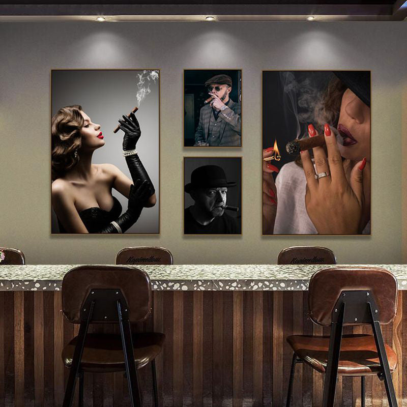 Cigar decorative painting bar clear bar hanging painting smoking retro coffee shop theme restaurant dining hotel box mural