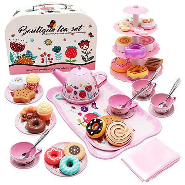 Cross-border  export children's play house tableware afternoon tea snack tinplate tea set toy set manufacturer