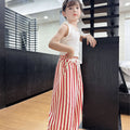 Girls' pants  new korean style kids striped lace waistband loose wide leg pants girls summer straight leg trousers