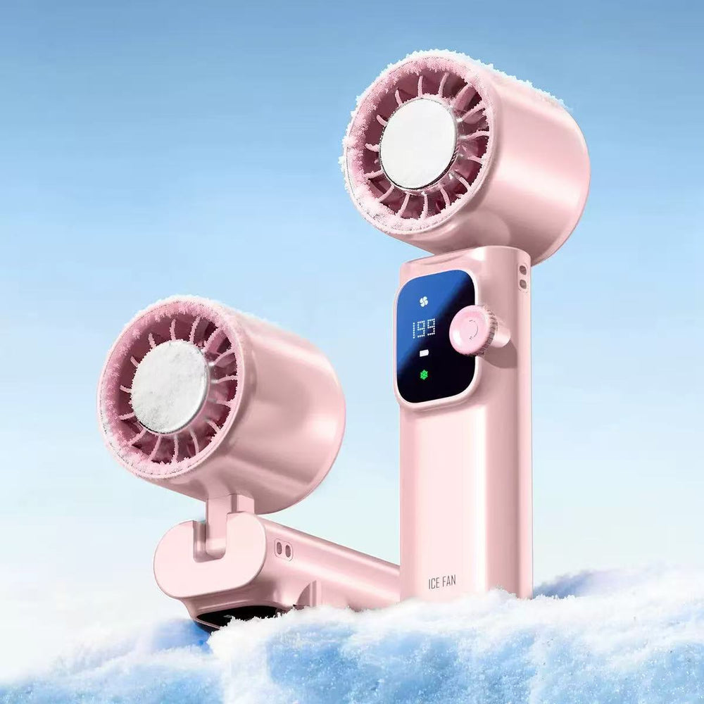 New arrival ultra-high-speed ice compress handheld fan digital display foldable portable semiconductor refrigeration turbine small fan