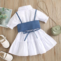 new product girl fashion style socialite pure color short-sleeved patchwork petticoat tie back denim camisole suit