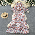 French chic floral print loose-fit dress - women's summer long sleeve a-line maxi dress - elegant and flattering, perfect for a sophisticated look