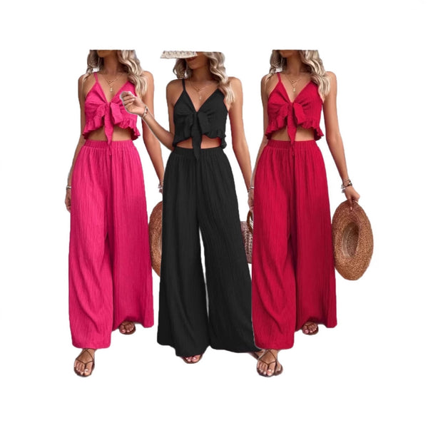 YZ1390 European and American  women's clothing women's two-piece set, suspender, chest wrap, strap, crumpled two-piece set, spring and summer two-piece set