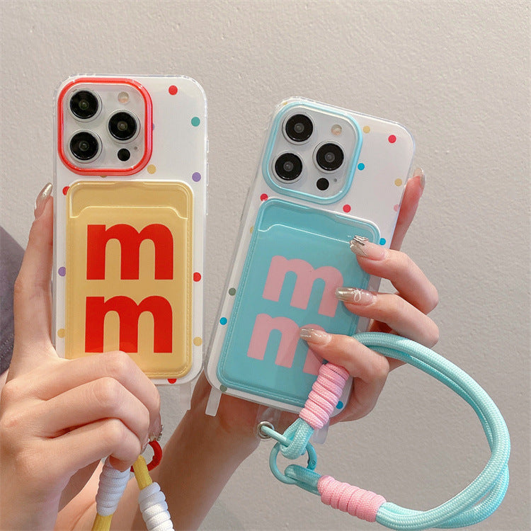 Suitable for apple 16pro creative lanyard card holder mobile phone case iphone11/14 cartoon puppy tpu protective cover