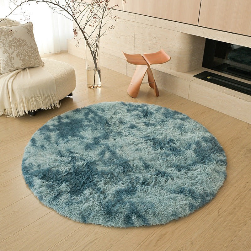 Silk wool carpet round scandinavian bedroom bedside carpet living room study bay window thickenedpure color tie-dye long hair floor mat