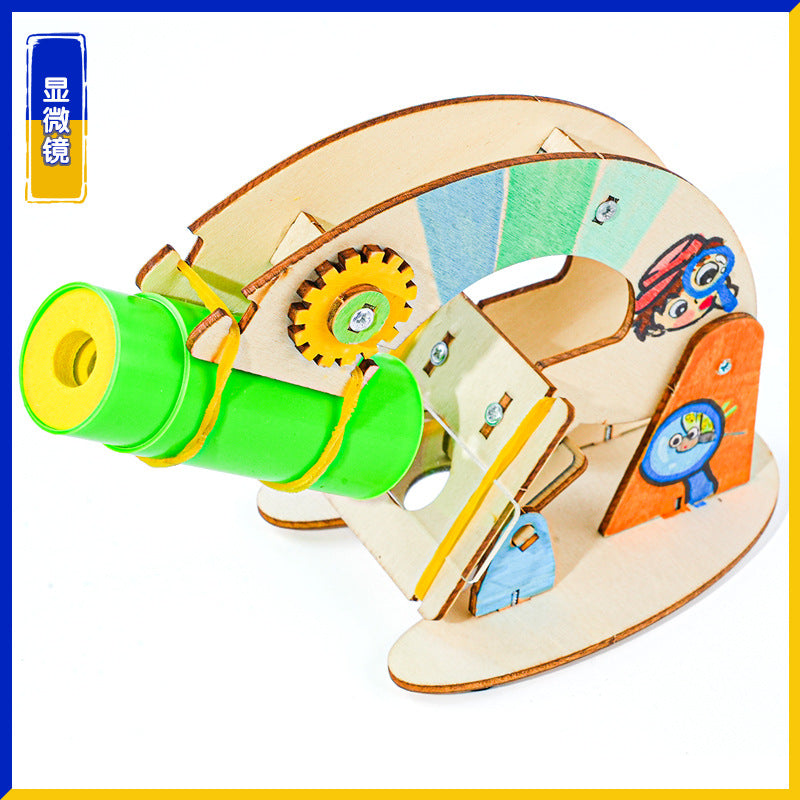 Microscope wood technology small production homemade handmade DIY assembly maker STEAM educational equipment package scientific experiment