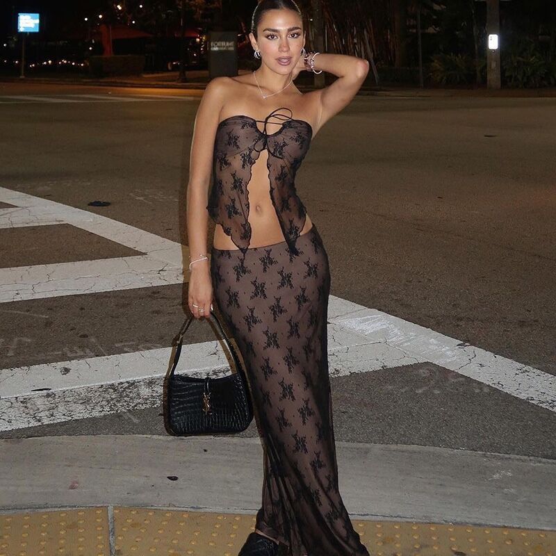 fashionnew arrivalsummerlace skirtpatchwork chest wrap summer clothing silmsexysuit long skirt