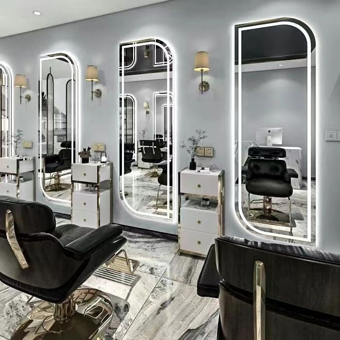 Minimalist barber shop mirror salon hair cutting dyeing perm hairdressing mirror table led lighted wall-mounted single-sided hairdressing mirror