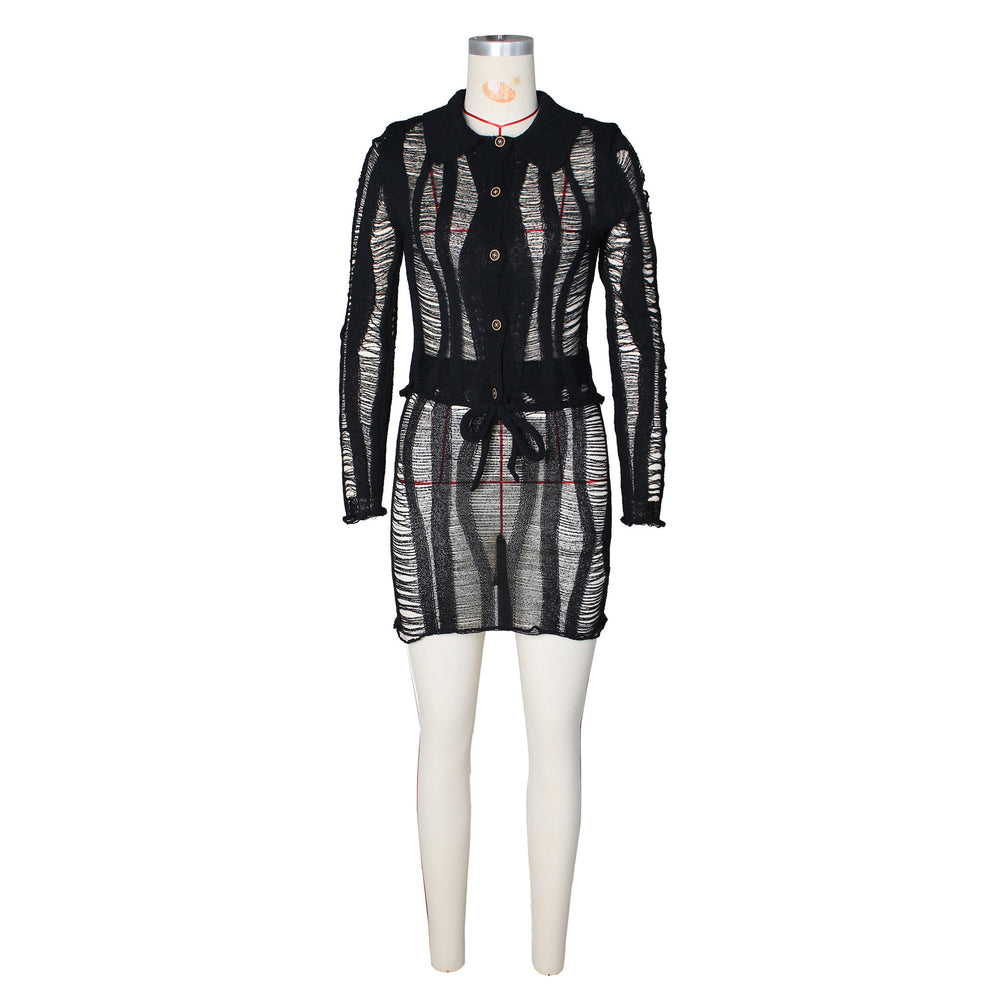 new arrival women's knittingsuitsexycut outlong sleeves lapel knitting short skirt suit