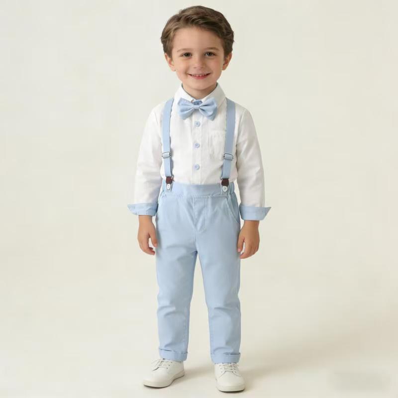 European and american style boys' formal suit set - gentleman's suspender pants two-piece outfit - flower boy, ceremony host, and runway performance costume