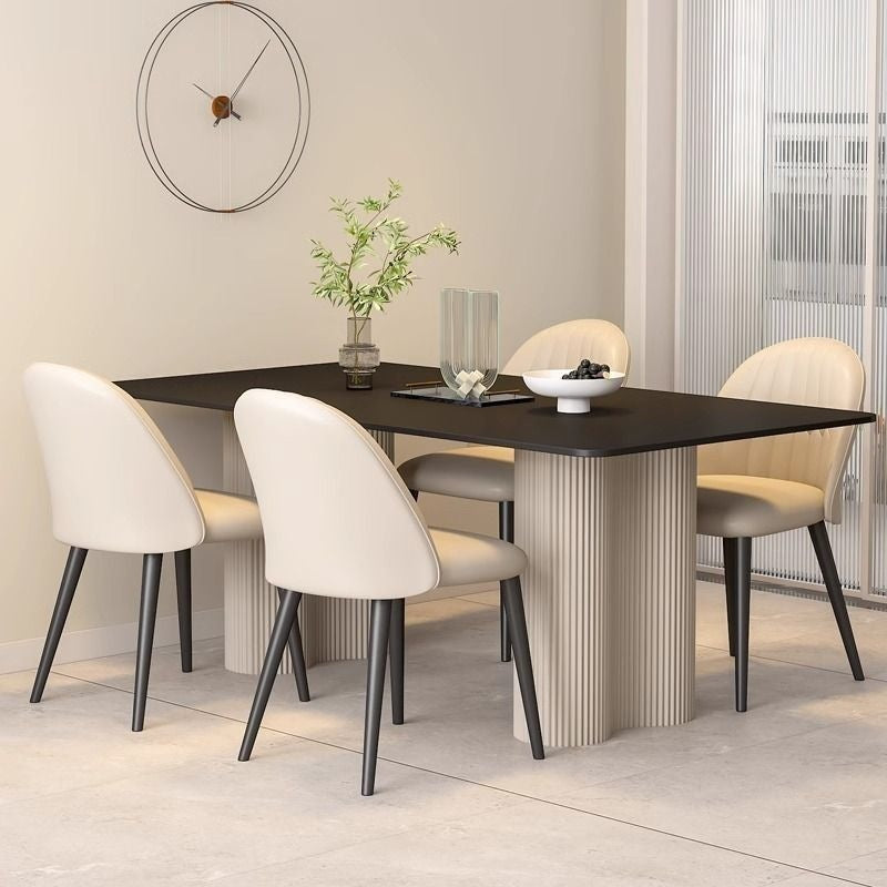 Black rock slab rectangular dining table and chair set - new italian style combination for small spaces - modern minimalist home dining table
