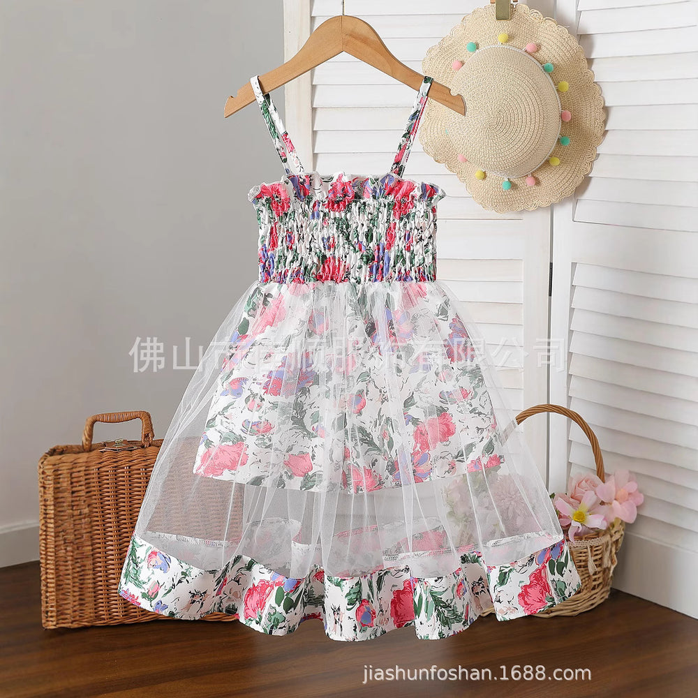 christmas new arrival children's skirt star suspender skirt holiday mesh puffy dress baby photo princess dress