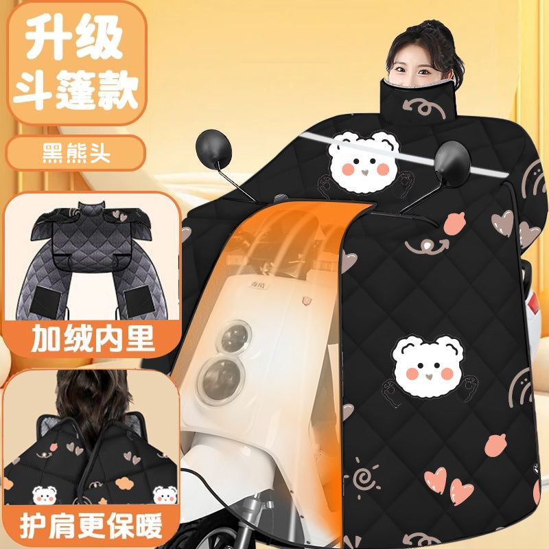 Fleece-linedthickened battery motorcycle heattech cold-proof and windproof waterproof cover 2025 new arrival electric vehicle windshield quilt winter